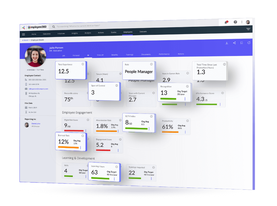 Screenshot of Employee360 platform in action, D - Productized AI Solutions - Infocepts Employee360 is a comprehensive workforce management solution with an AI-powered workforce analytics capability.