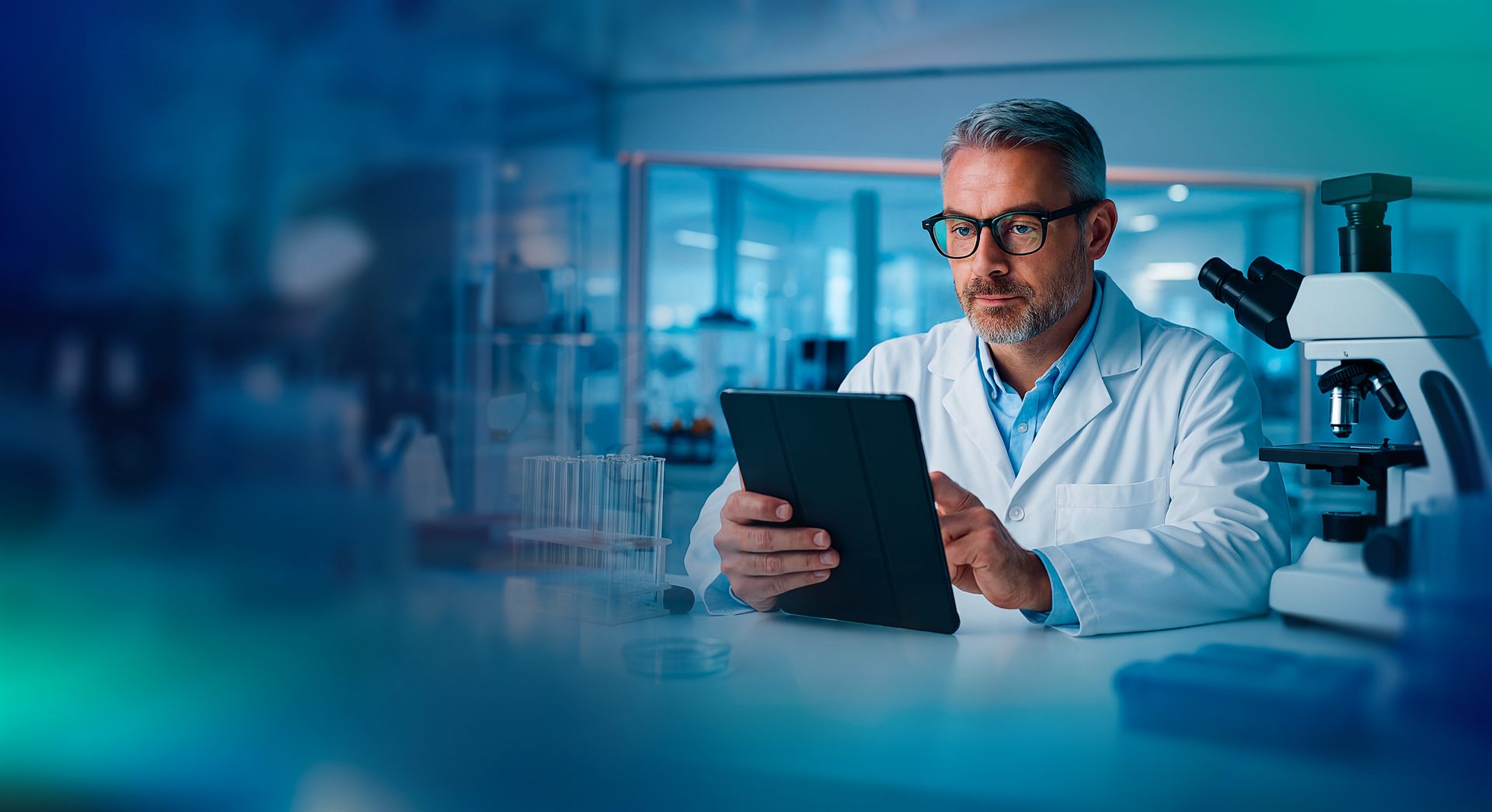 Life sciences researchers reviewing data in a lab setting