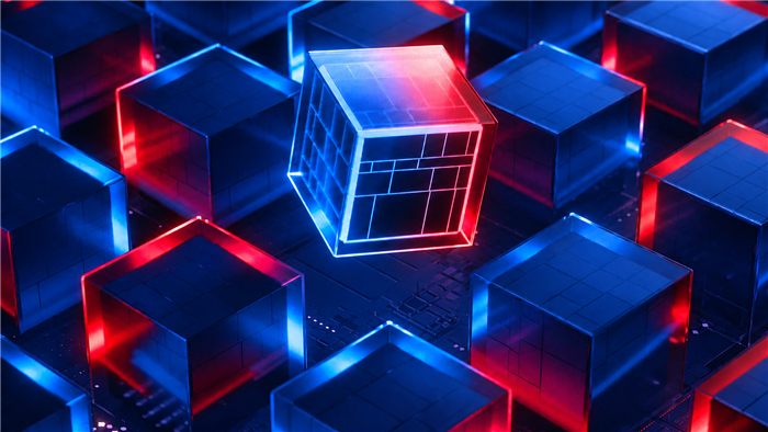 A glowing data cube among dark blocks